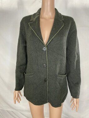 Kinross Womens Herringbone Notch Collar Cardigan Size M Loden, Black